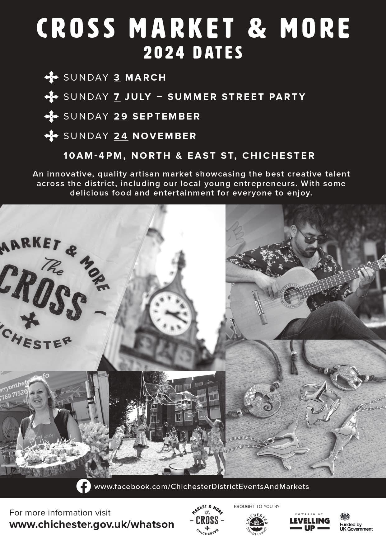
        cross market and more,
        sunday 3 March 2024,
        sunday 7 July 2024,
        sunday 29 September 2024,
        sunday 24 November 2024;
        10 AM - 4 PM, North & East St, Chichester, UK; 
        west sussex council; 
        cristian herrera guitar